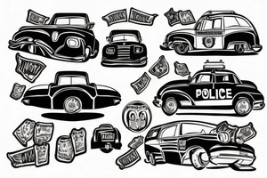 Police car in flammes tattoo idea