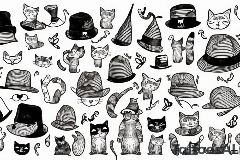 A cat in a cardboard with a funny hat tattoo idea