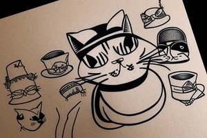 A cat in a cardboard with a funny hat tattoo idea