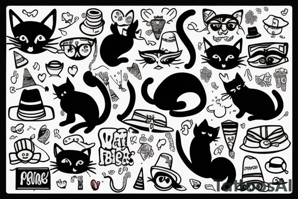 A cat in a cardboard with a funny hat tattoo idea