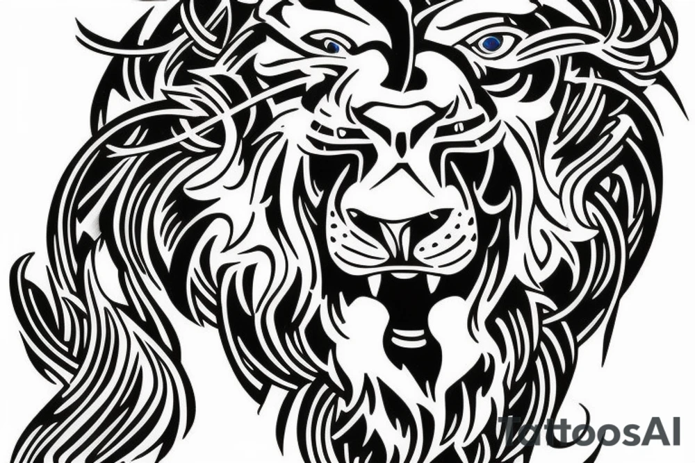 shoulder with cross of jesus mixed with a lion on the right side tattoo idea