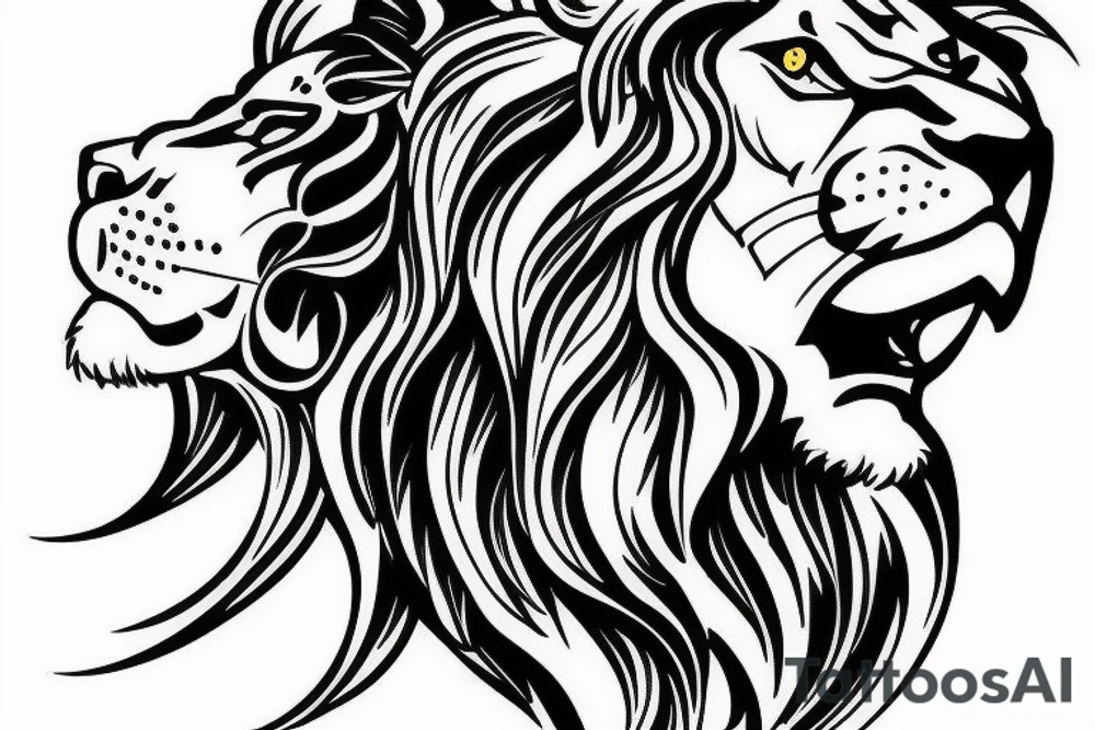 shoulder with cross of jesus mixed with a lion on the right side tattoo idea
