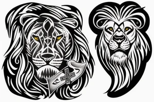shoulder with cross of jesus mixed with a lion tattoo idea