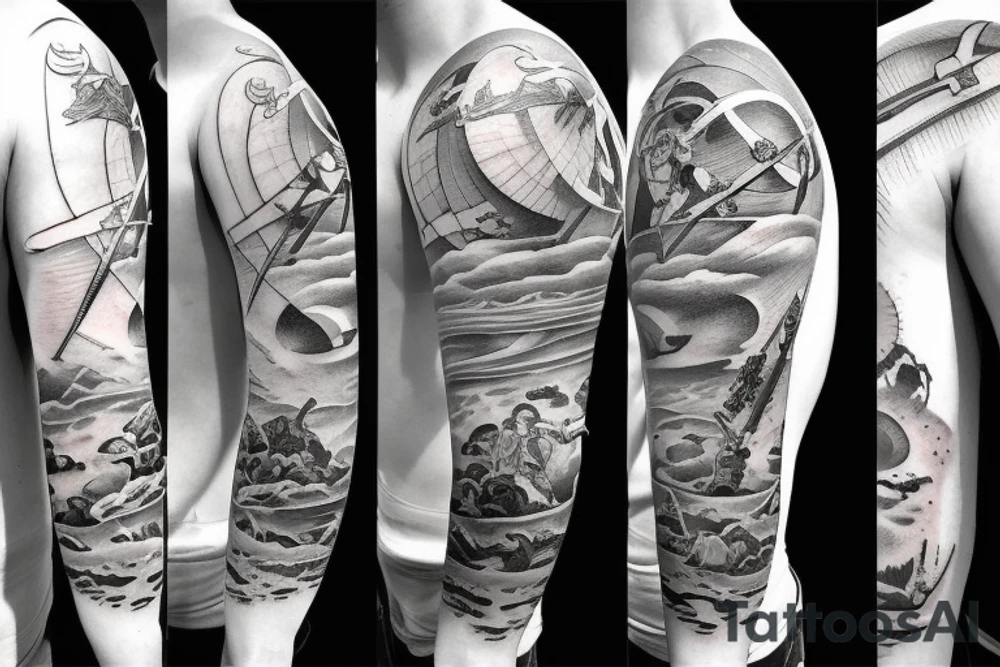 a man pierces himself with a sword against the background of the moon tattoo idea