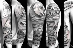 a man pierces himself with a sword against the background of the moon tattoo idea