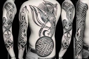 a man pierces himself with a sword against the background of the moon tattoo idea