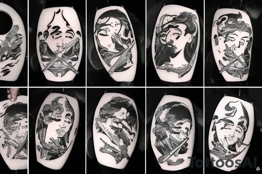a man pierces himself with a sword against the background of the moon tattoo idea