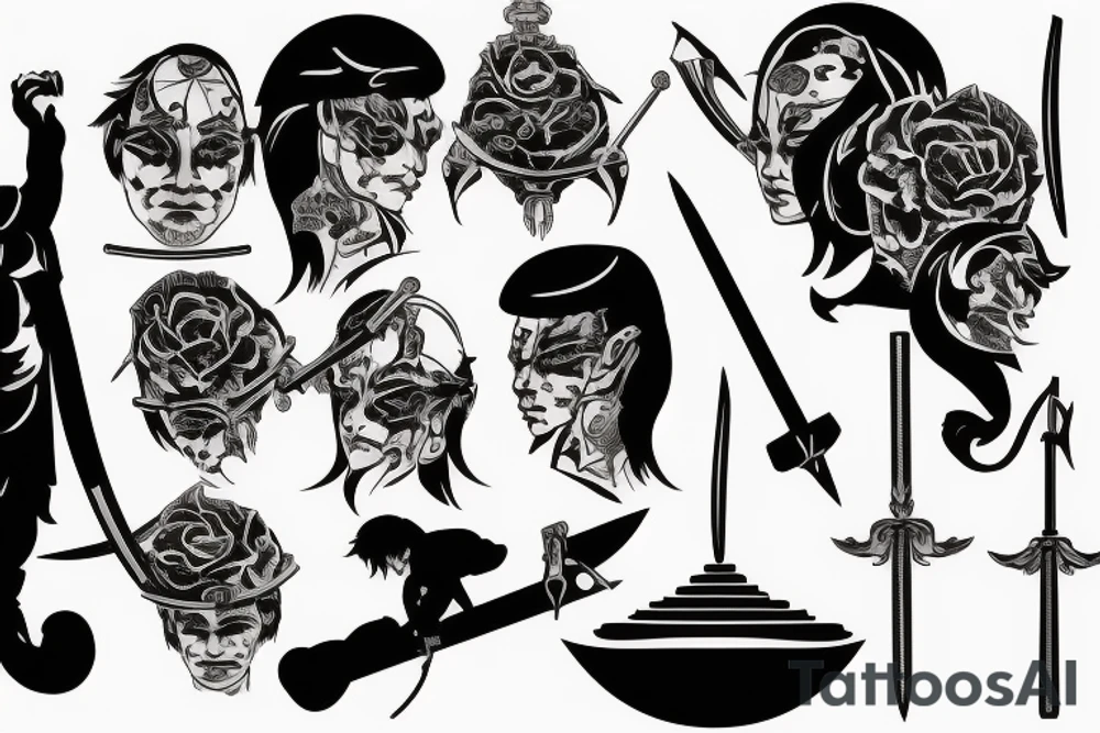 a man pierces himself with a sword against the background of the moon tattoo idea