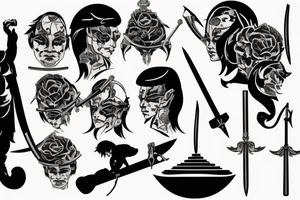 a man pierces himself with a sword against the background of the moon tattoo idea