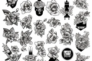 buzz lightyear, crown, and magnolia flower tattoo idea