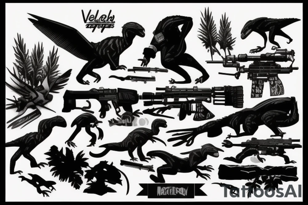 mountains, velociraptors underneath and sniper rifles tattoo idea mountains, velociraptors underneath and sniper rifles tattoo idea