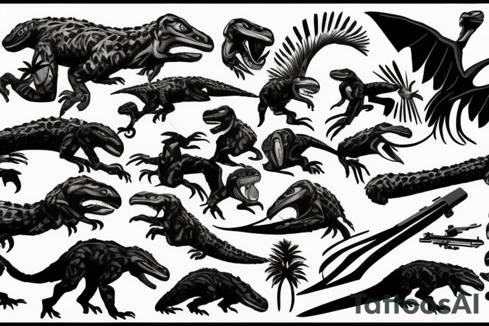 mountains, velociraptors, sniper rifles tattoo idea