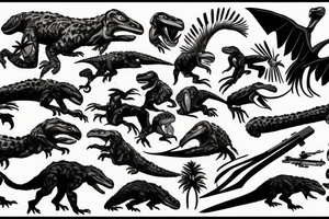 mountains, velociraptors, sniper rifles tattoo idea