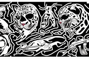 mountains, jaguar, sniper rifles, fête des morts tattoo idea