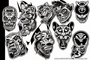 Lac de montagne, jaguar, sniper, fête des morts tattoo idea