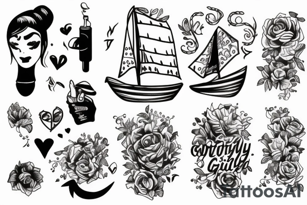 Lonely girl in a boat tattoo idea
