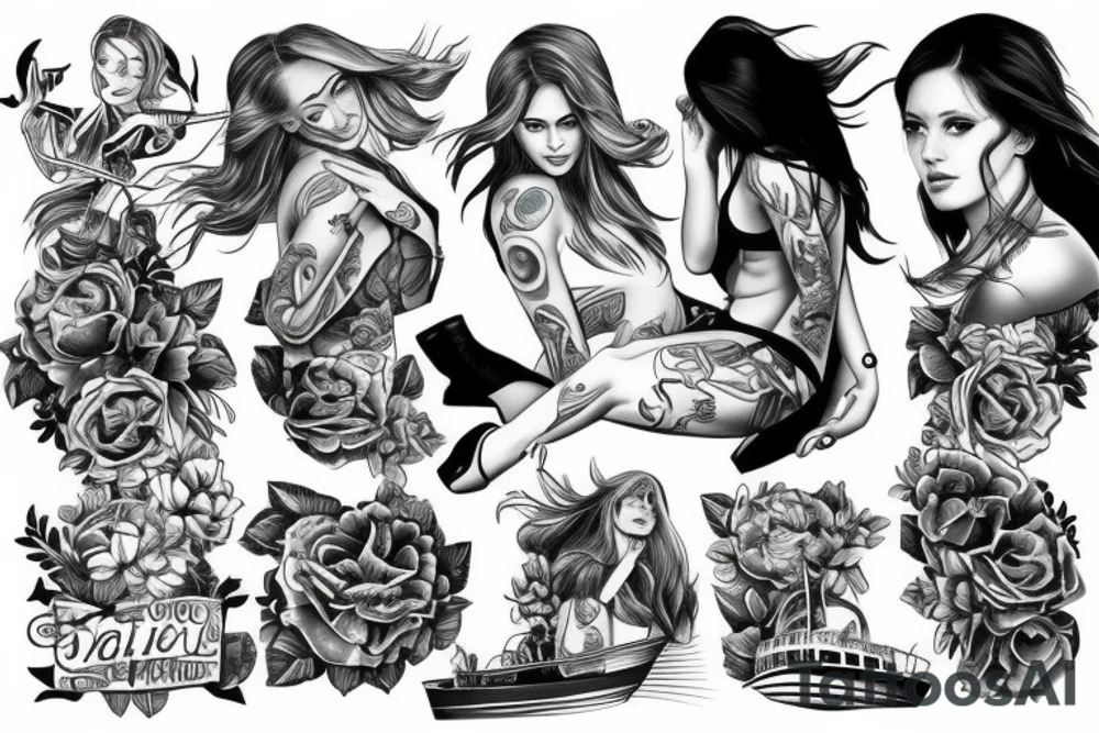 Girl riding a boat tattoo idea