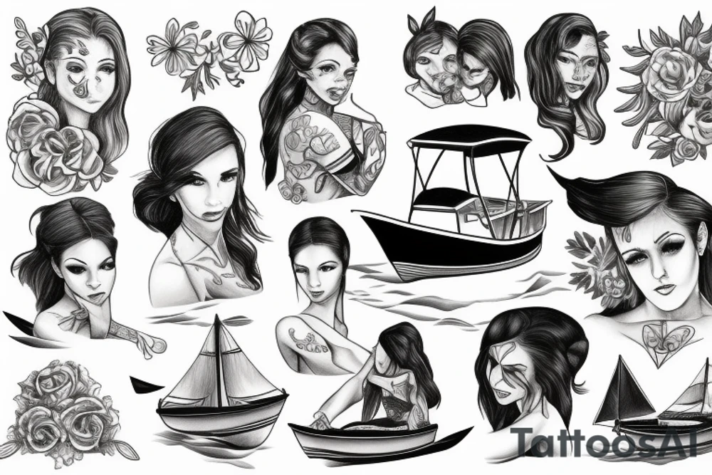 Girl riding a boat tattoo idea