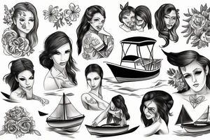 Girl riding a boat tattoo idea