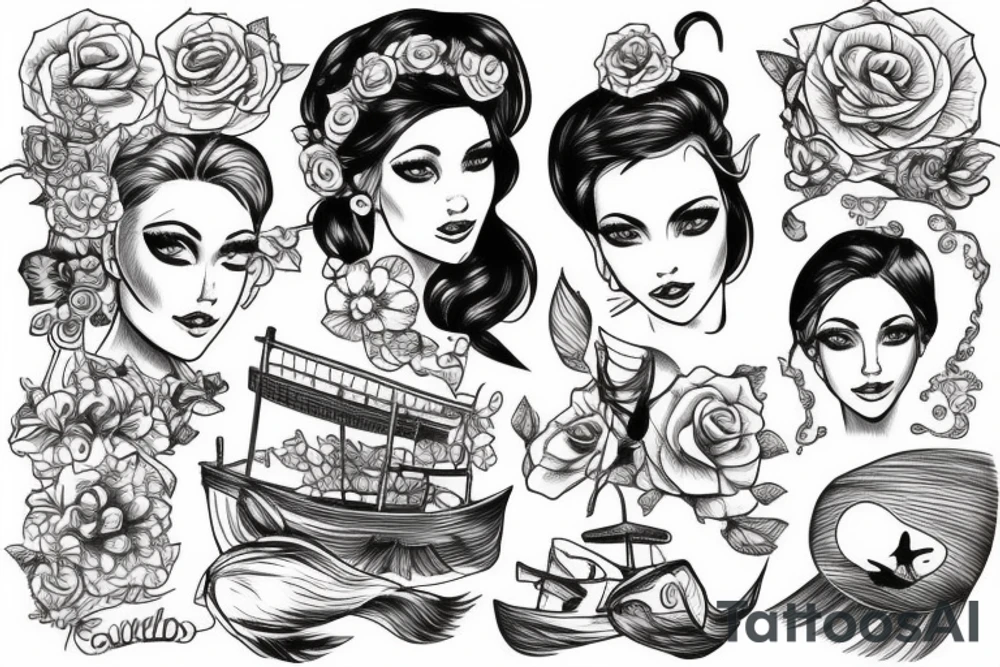 Girl riding a boat tattoo idea