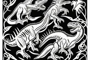 Raptor and t-Rex giving each other a high five tattoo idea