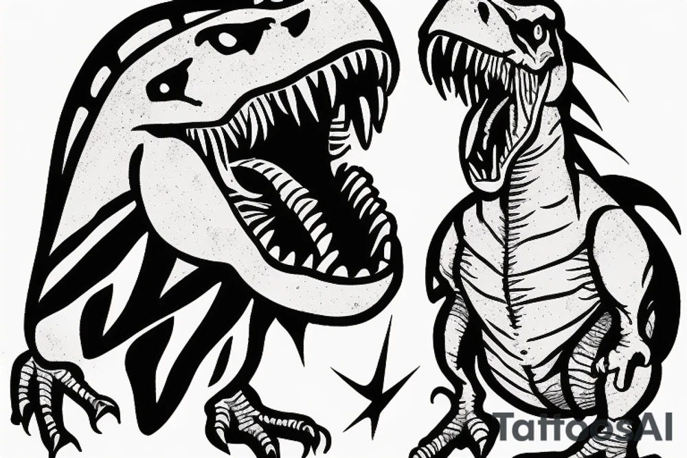 Raptor and t-Rex giving each other a high five tattoo idea