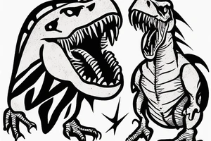 Raptor and t-Rex giving each other a high five tattoo idea