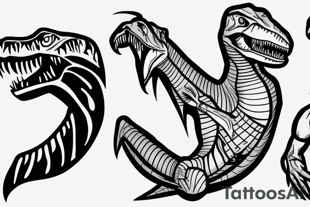 Raptor and t-Rex giving each other a high five tattoo idea