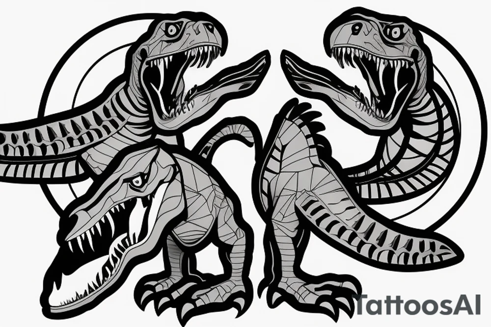 Raptor and t-Rex giving each other a high five tattoo idea