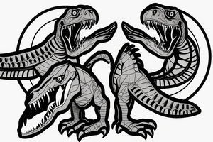 Raptor and t-Rex giving each other a high five tattoo idea