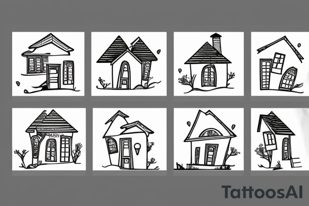 Funny house with windows tattoo idea