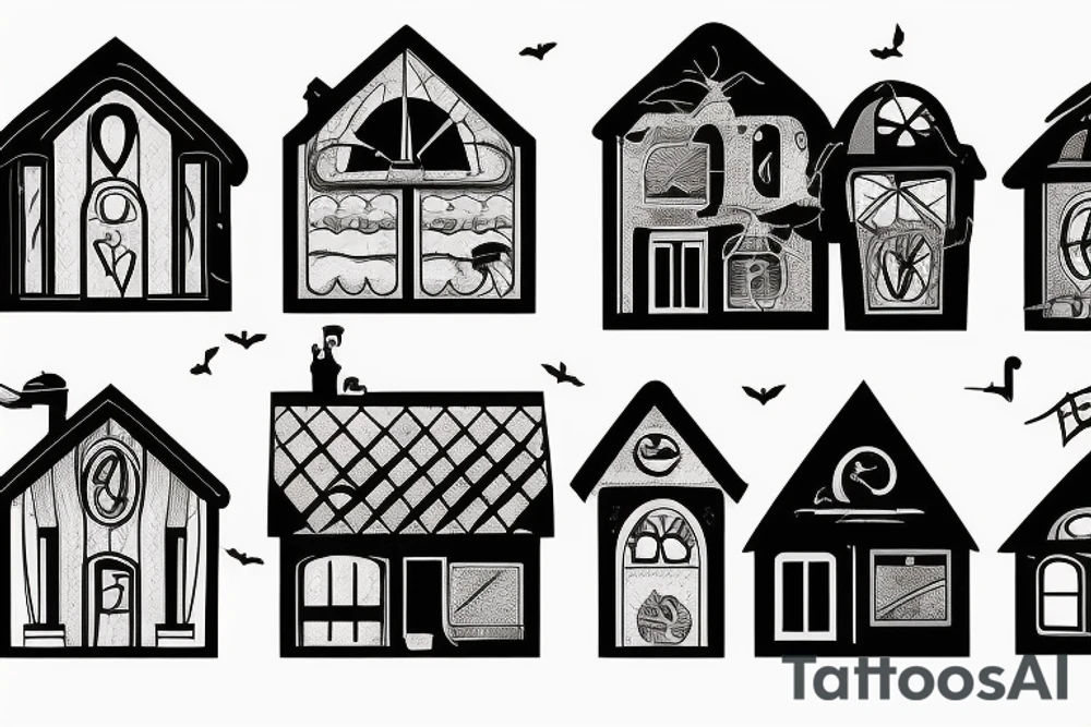 Funny house with windows tattoo idea