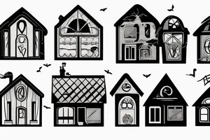 Funny house with windows tattoo idea