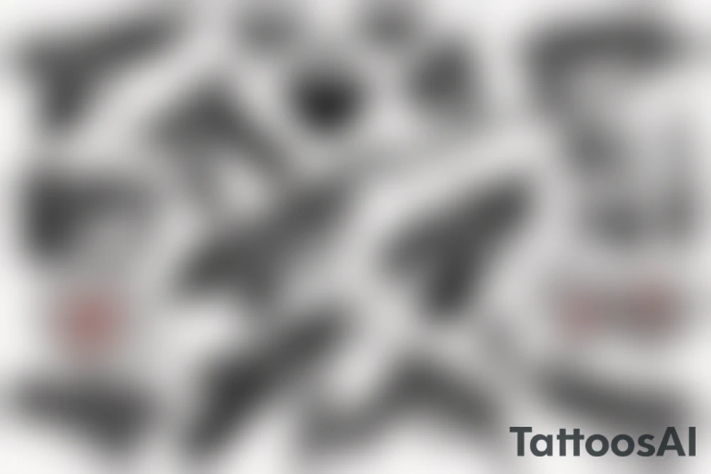 Guns shooting heart and love tattoo idea