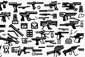 Guns shooting heart and love tattoo idea