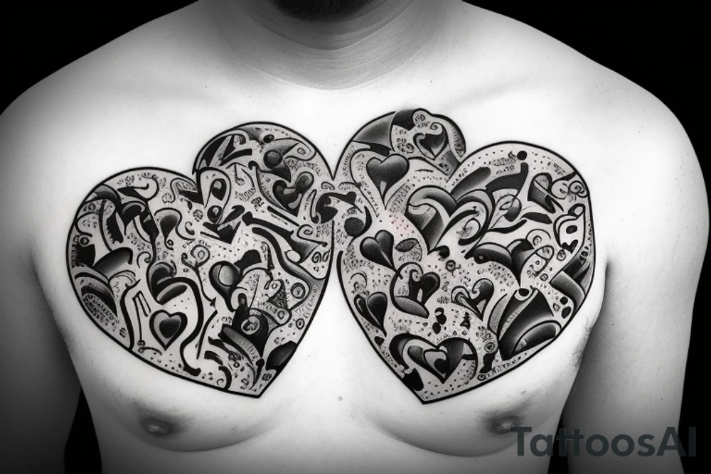 Guns shooting heart and love tattoo idea