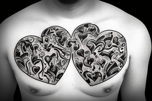 Guns shooting heart and love tattoo idea