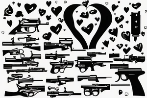 Guns shooting heart and love tattoo idea