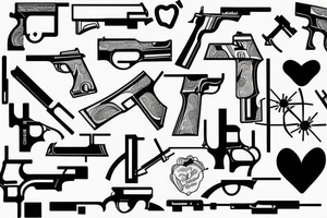 Guns shooting heart and love tattoo idea