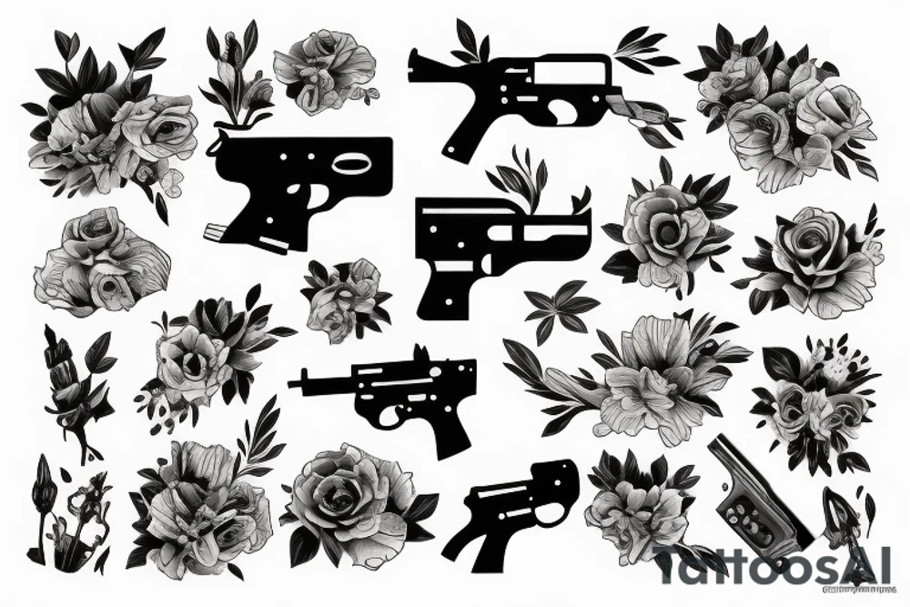 Flowers and gun tattoo idea