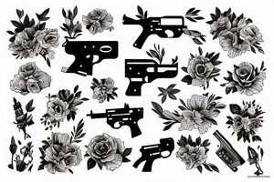 Flowers and gun tattoo idea