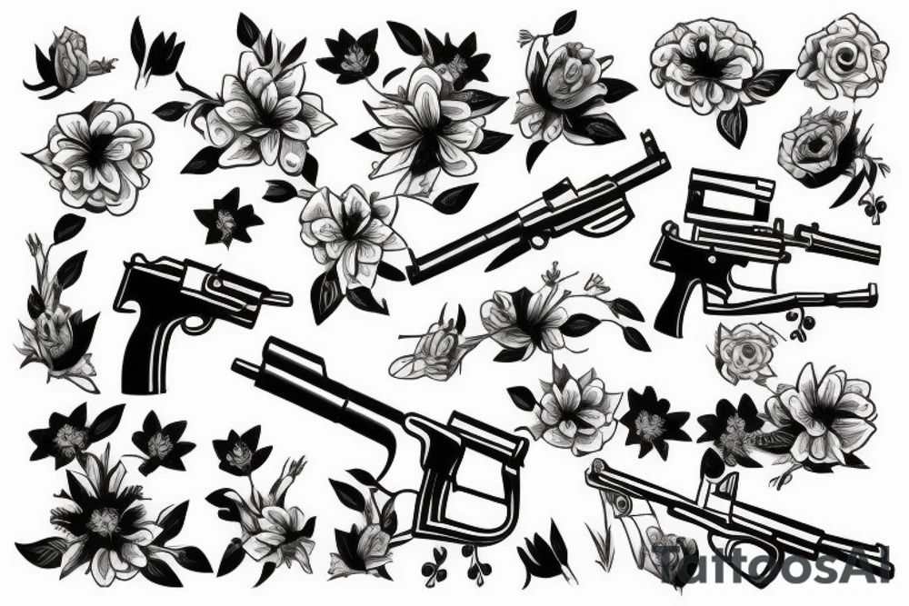 Flowers and gun tattoo idea