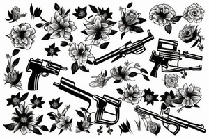 Flowers and gun tattoo idea