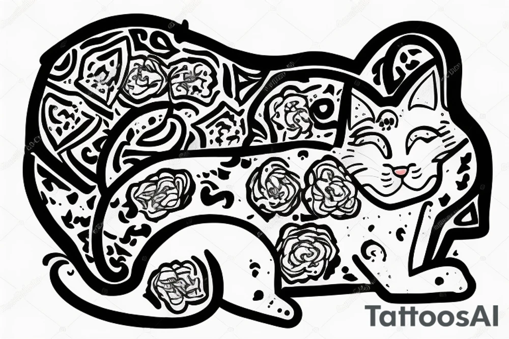 A cat sleeping on a carpet tattoo idea