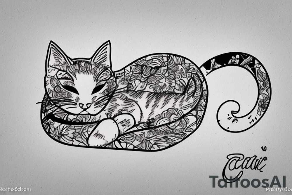 A cat sleeping on a carpet tattoo idea