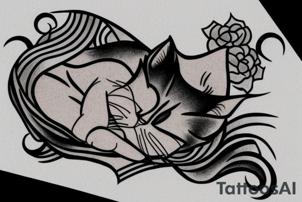 A cat sleeping on a carpet tattoo idea