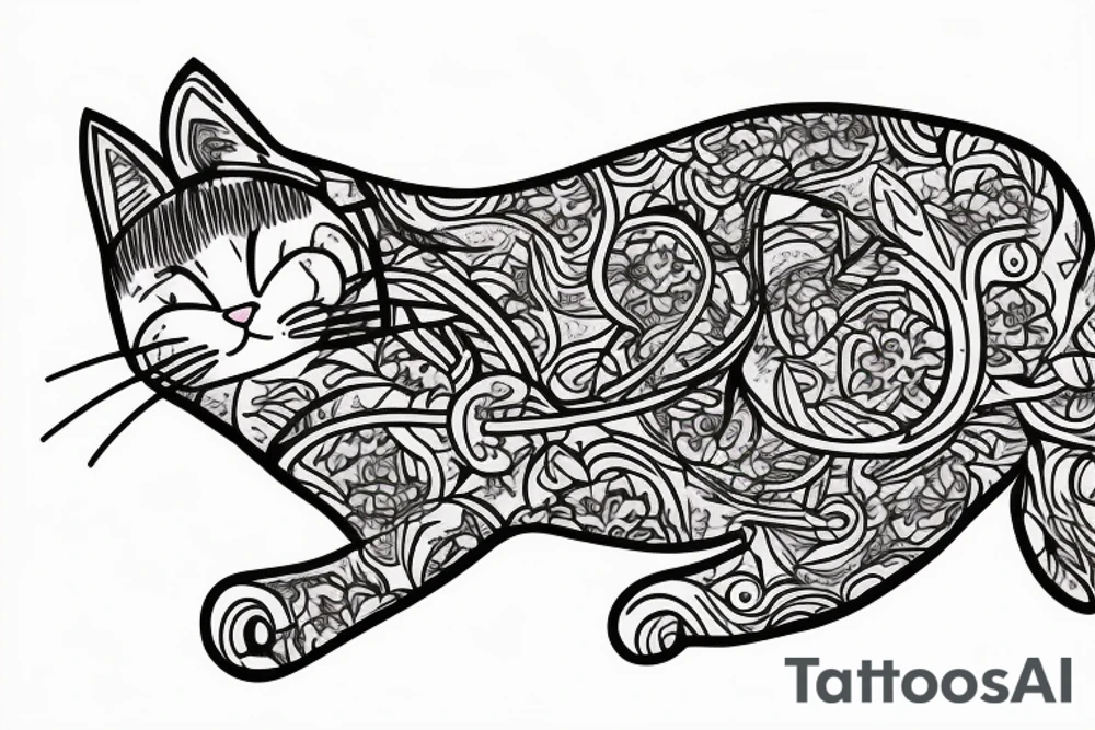 A cat sleeping on a carpet tattoo idea