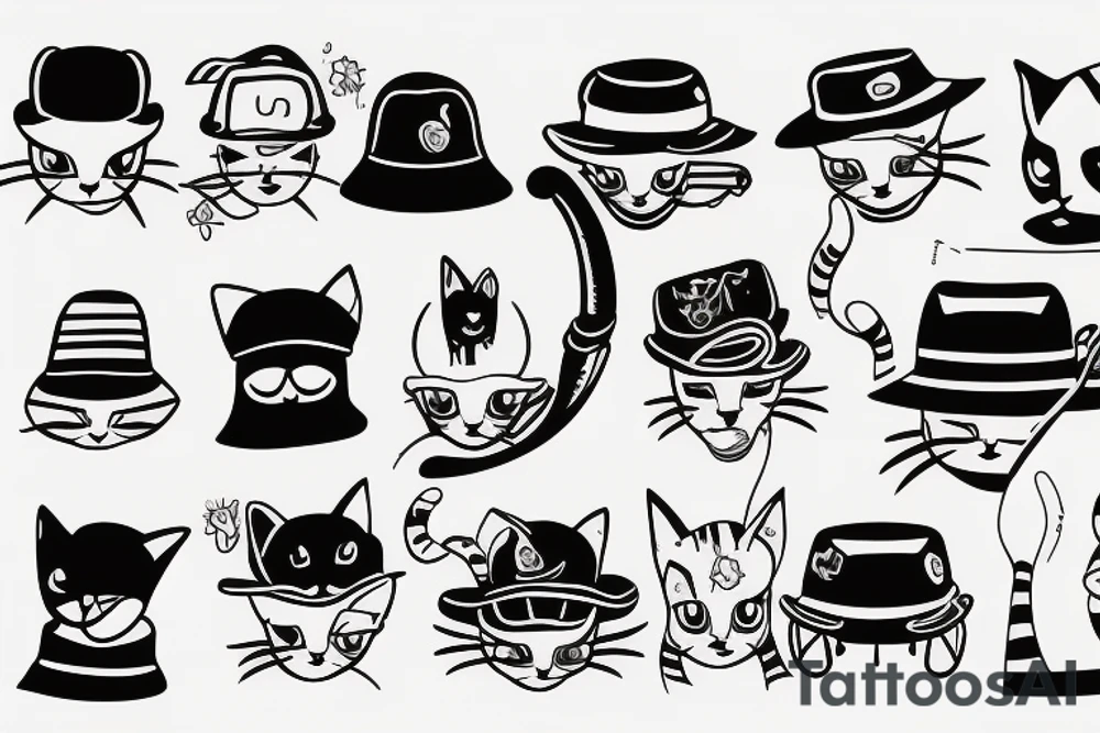 A cat with a bucket hat tattoo idea