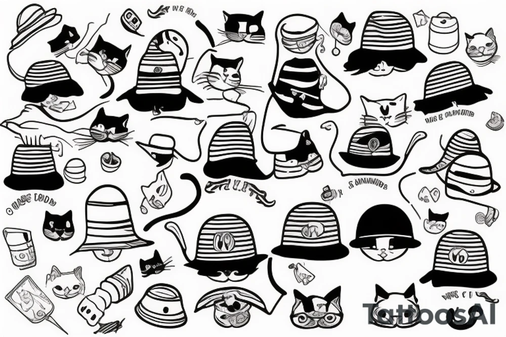 A cat with a bucket hat tattoo idea