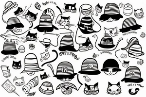 A cat with a bucket hat tattoo idea